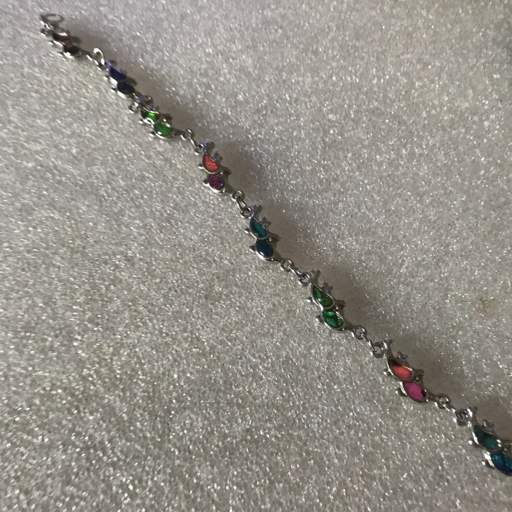Multicolor Dolphin Link Bracelet - Women's Silver Tone enamel